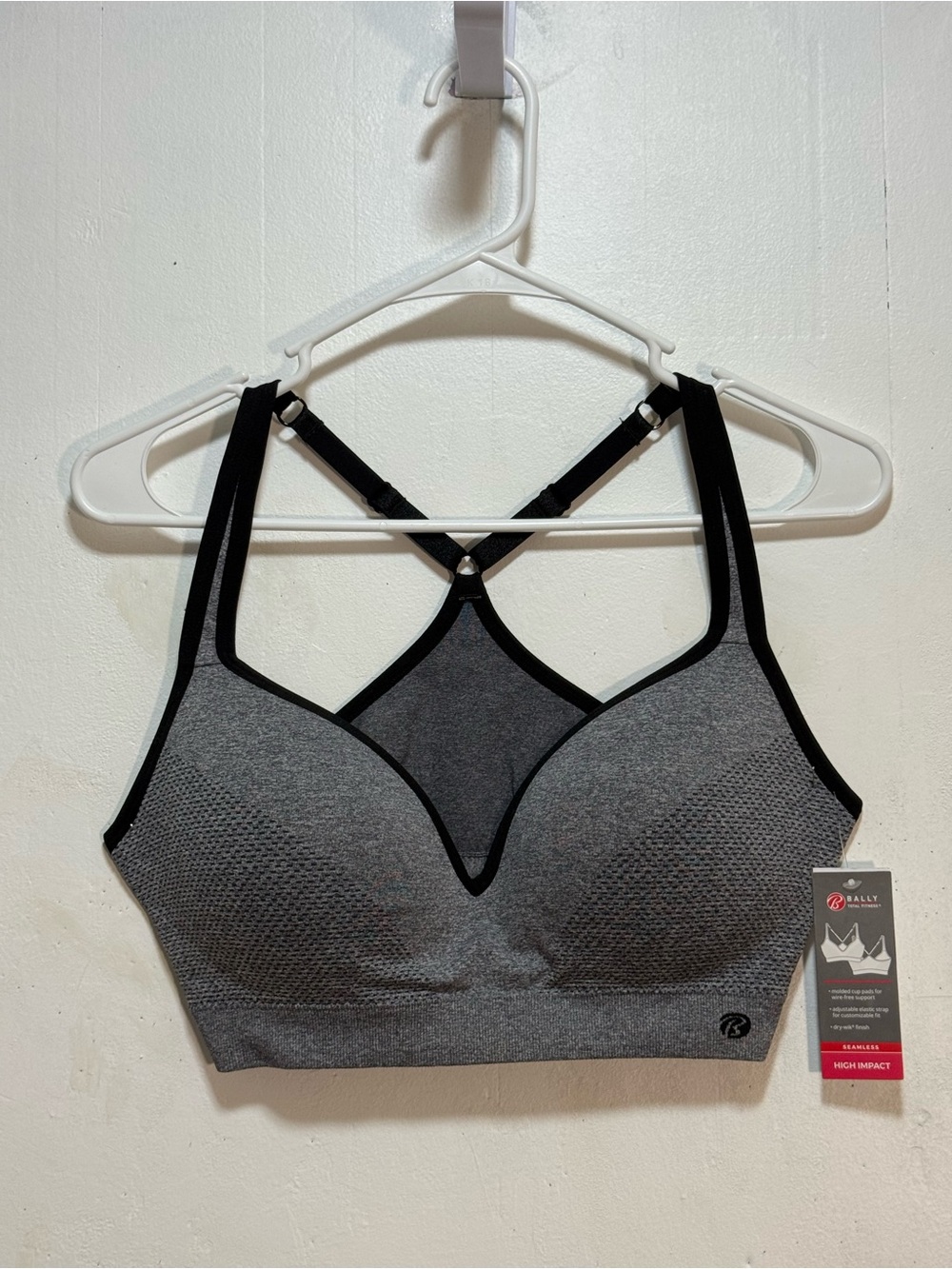 Bally Gray and Black High-Impact Wireless Sports Bra Sz XL NWT